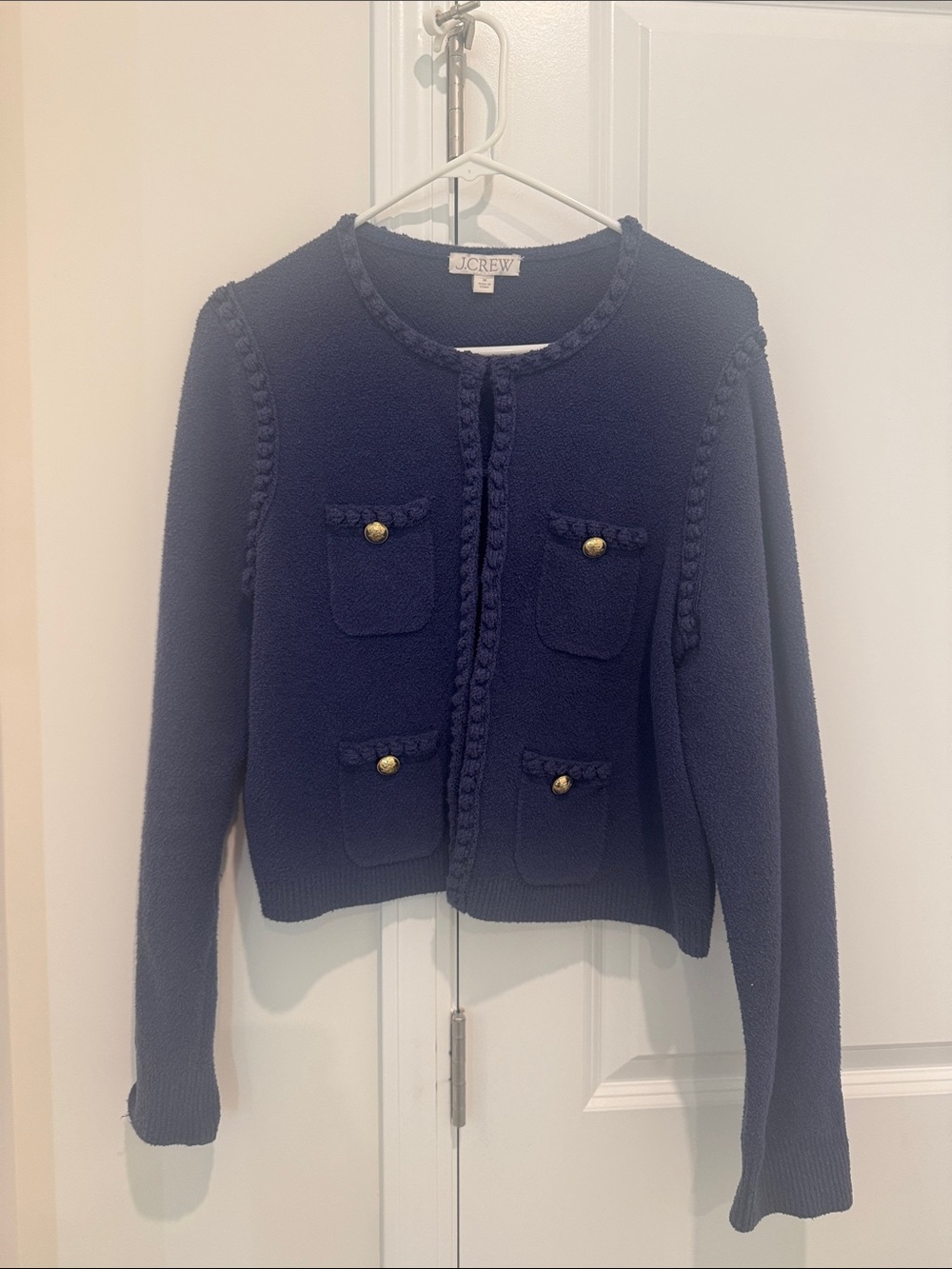 J. Crew Navy Braided-Trim Pocket Cardigan Blazer